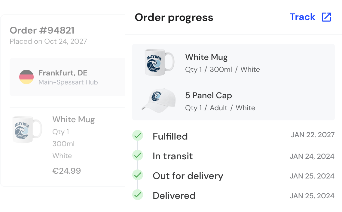 Order progress cards.