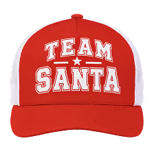 Red and white trucker hat with the words 'TEAM SANTA' in bold white letters on the front.
