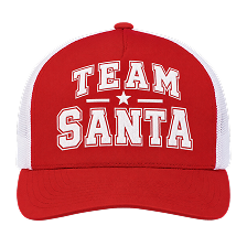 Red and white trucker hat with the words 'TEAM SANTA' in bold white letters on the front.