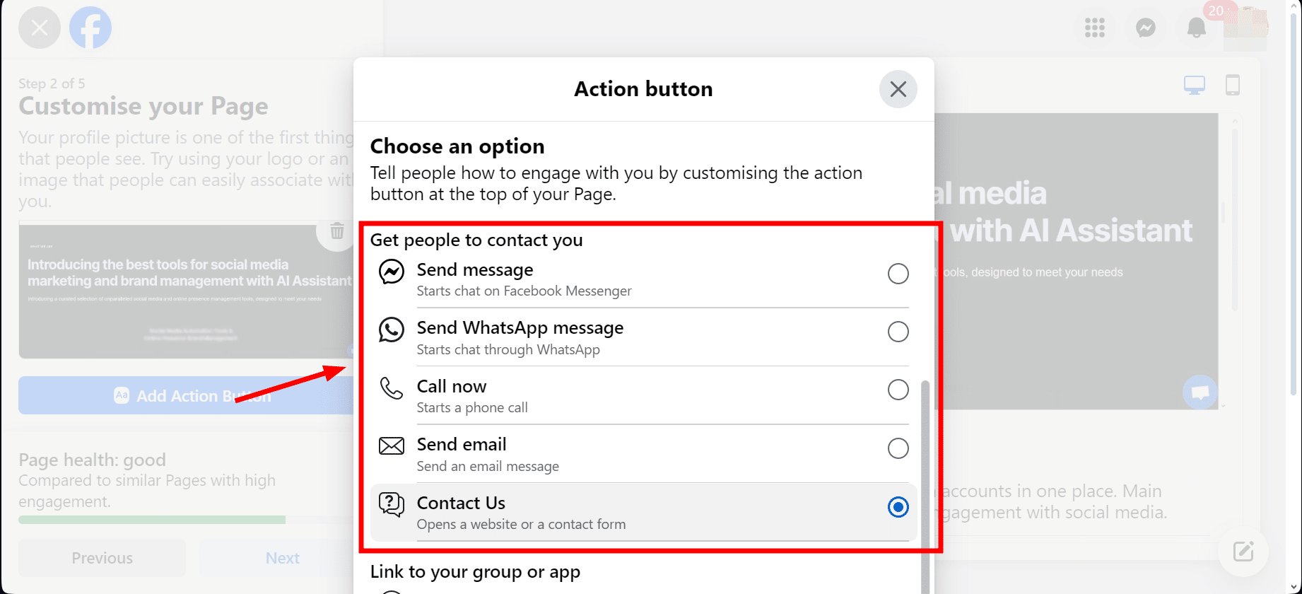 Select a button from the list of options