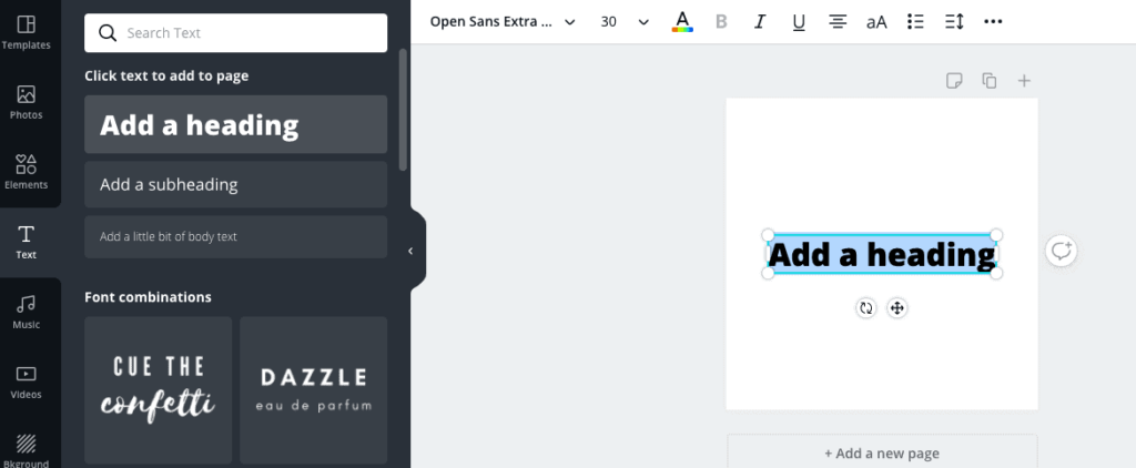 canva text heading
