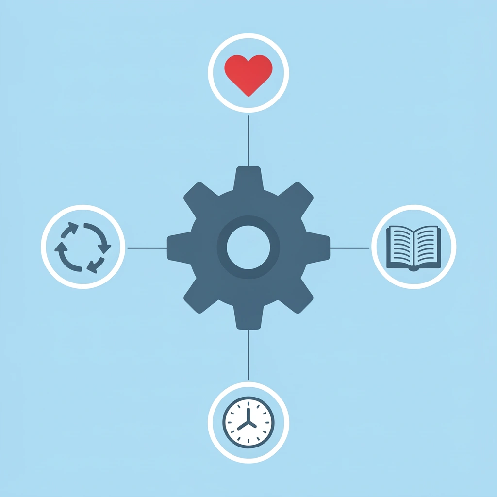 Network diagram showing strength, balance, flexibility, and endurance connected to a central foundation concept