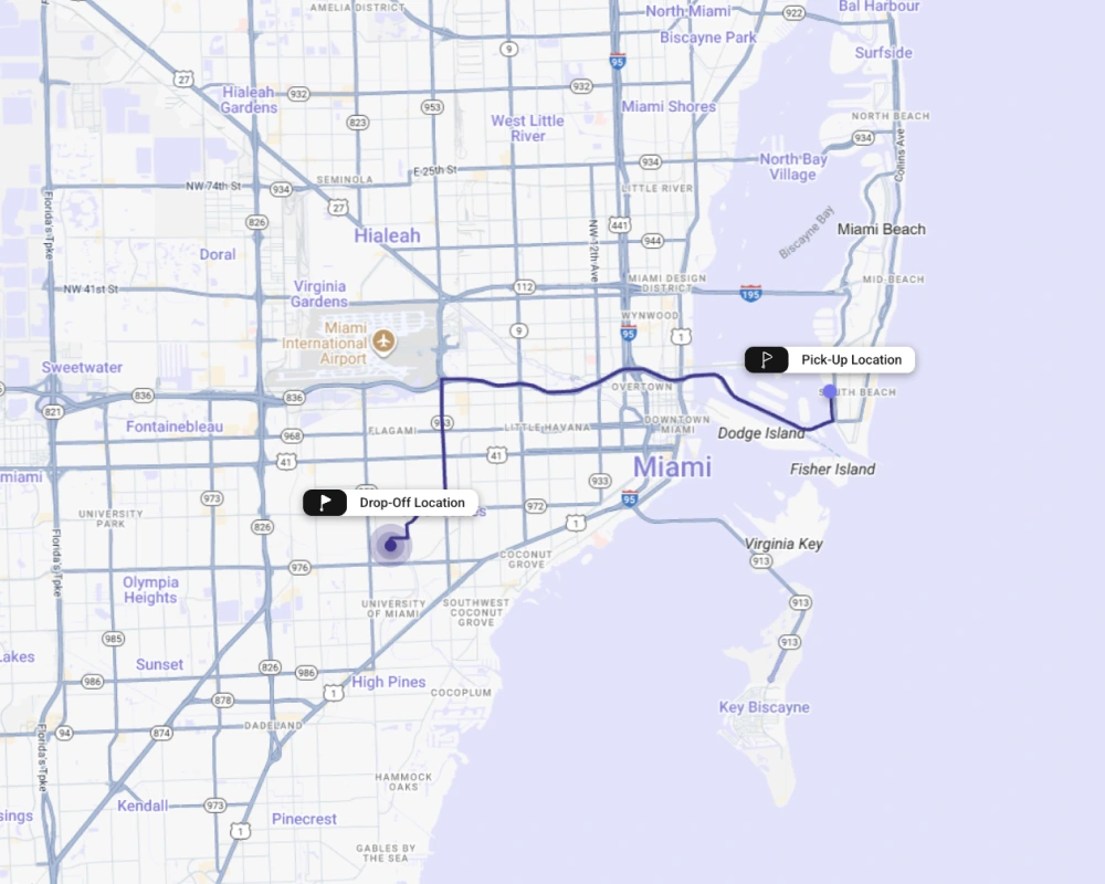 Map showing shuttle loop between a venue and a hotel