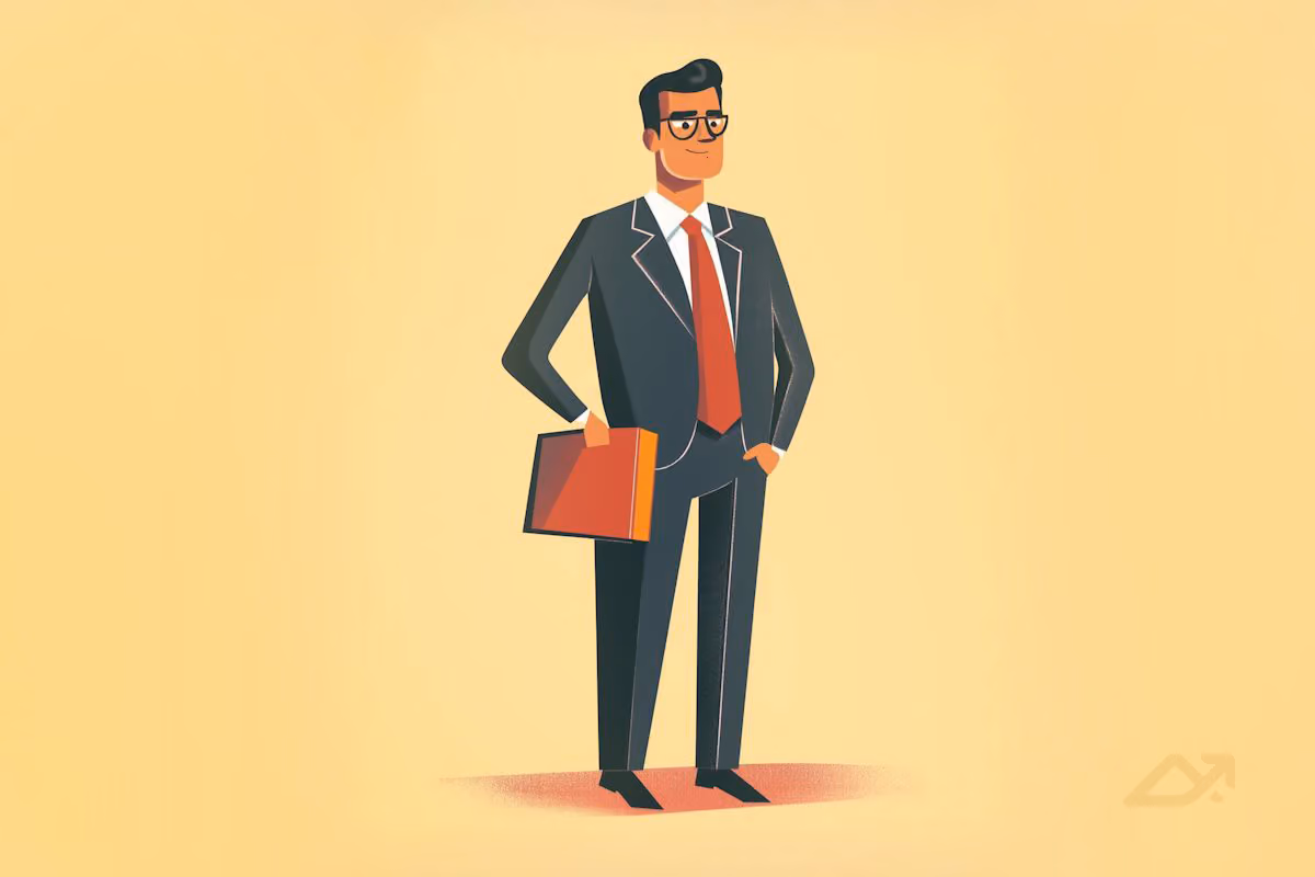 Illustration of a confident business man holding a briefcase.