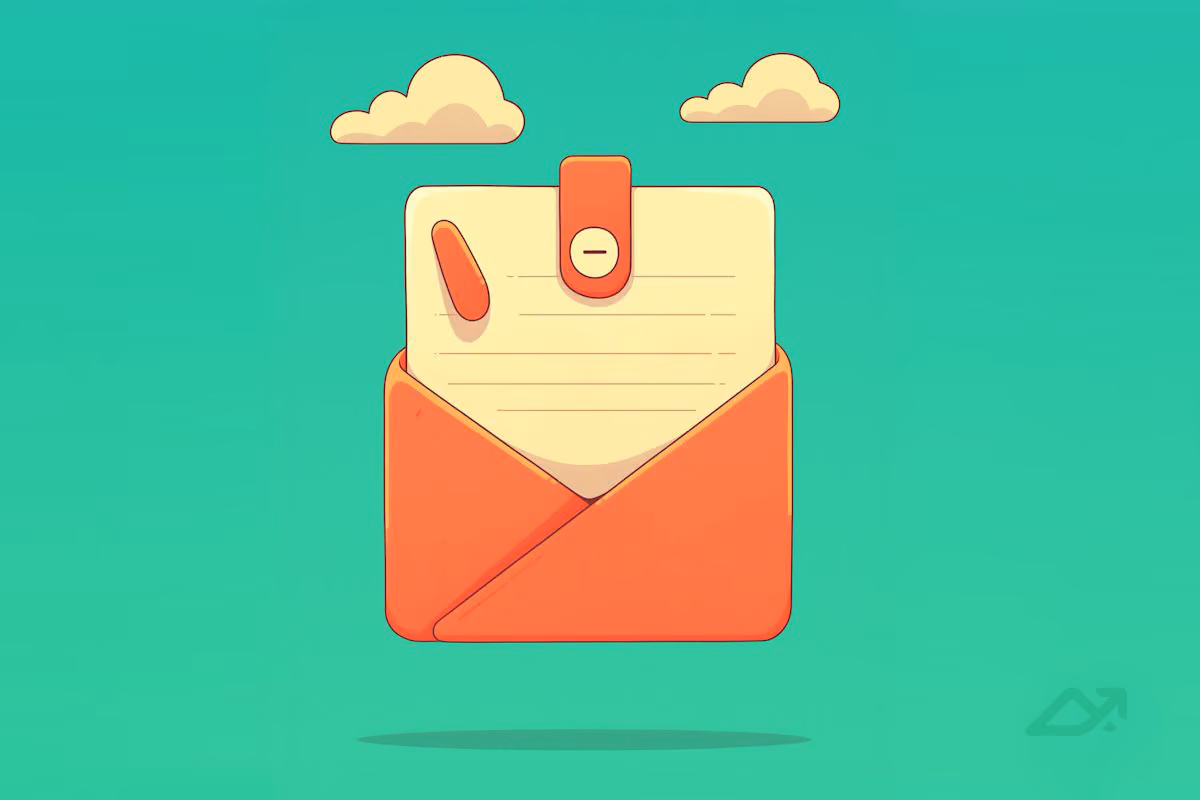Stylized orange envelope with a note inside.