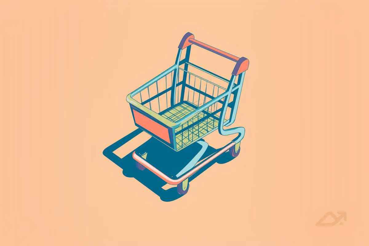 Colorful shopping cart on a peach colored background