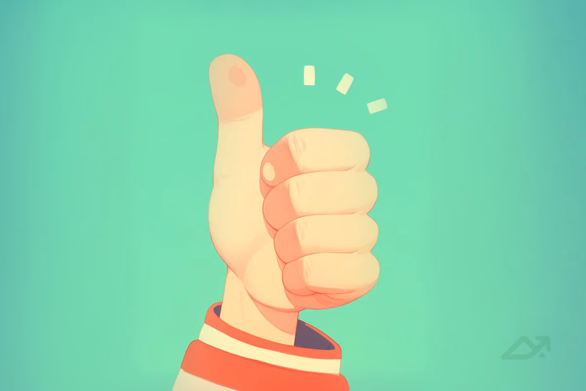 Illustration of a hand giving a thumbs up on a green background.