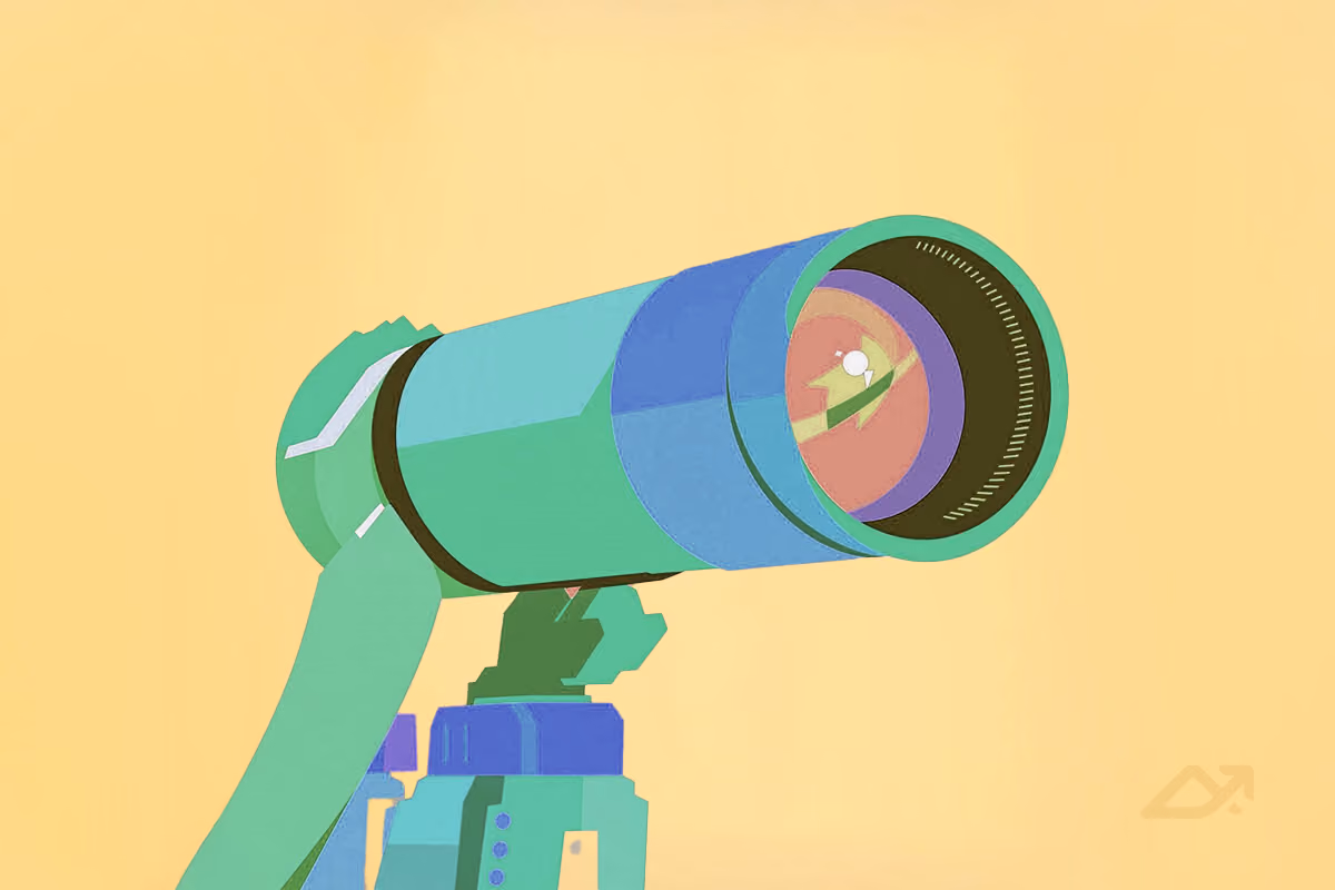Illustration showing a colorful telescope on a yellow background. 