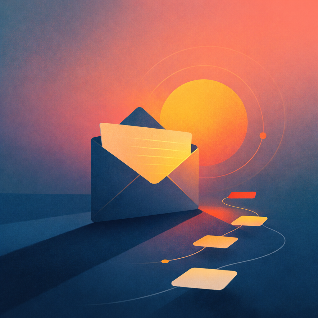 A graphic image showing an envelop with a letter inside with a sun in 
