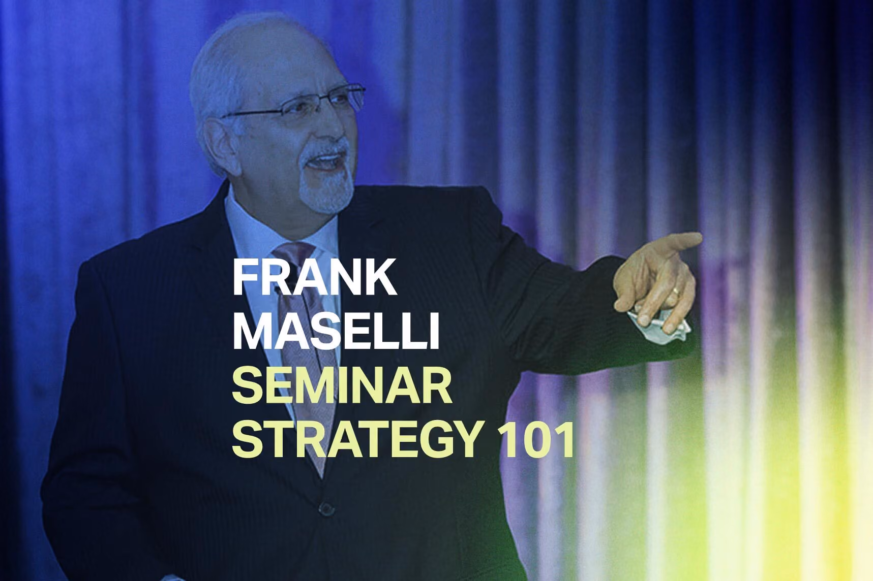 Frank Maselli presenting at Masterclass 2026, energetically pointing to the audience.
