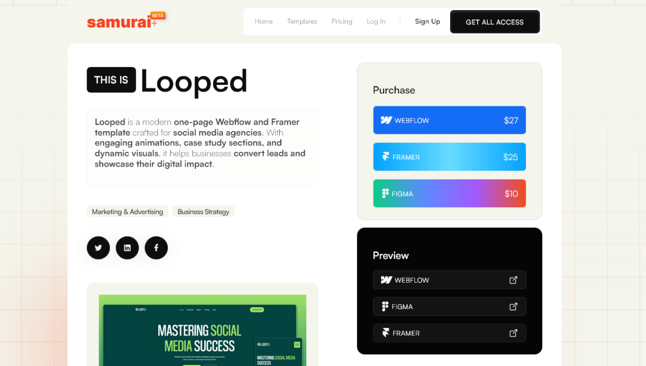 samurai+ subscription webflow templates