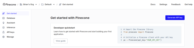 pinecone dashboard