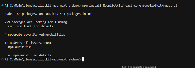 install the copilotkit packages