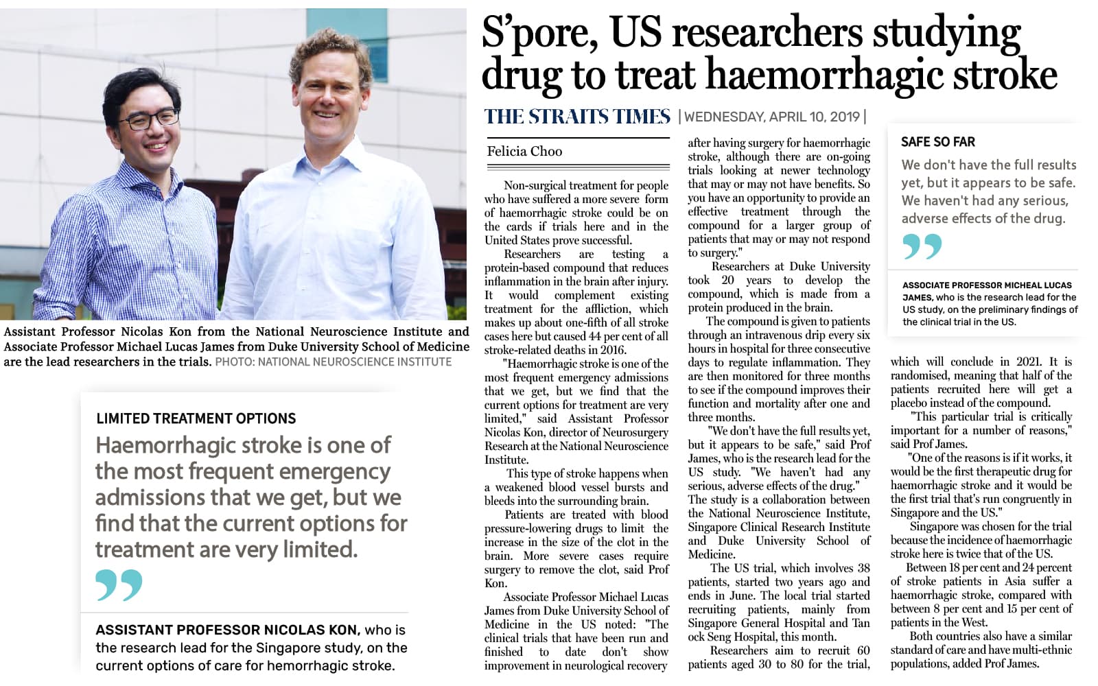 Dr Nicolas Kon collaborated with US researcher from Duke University in new haemorrhagic drug research