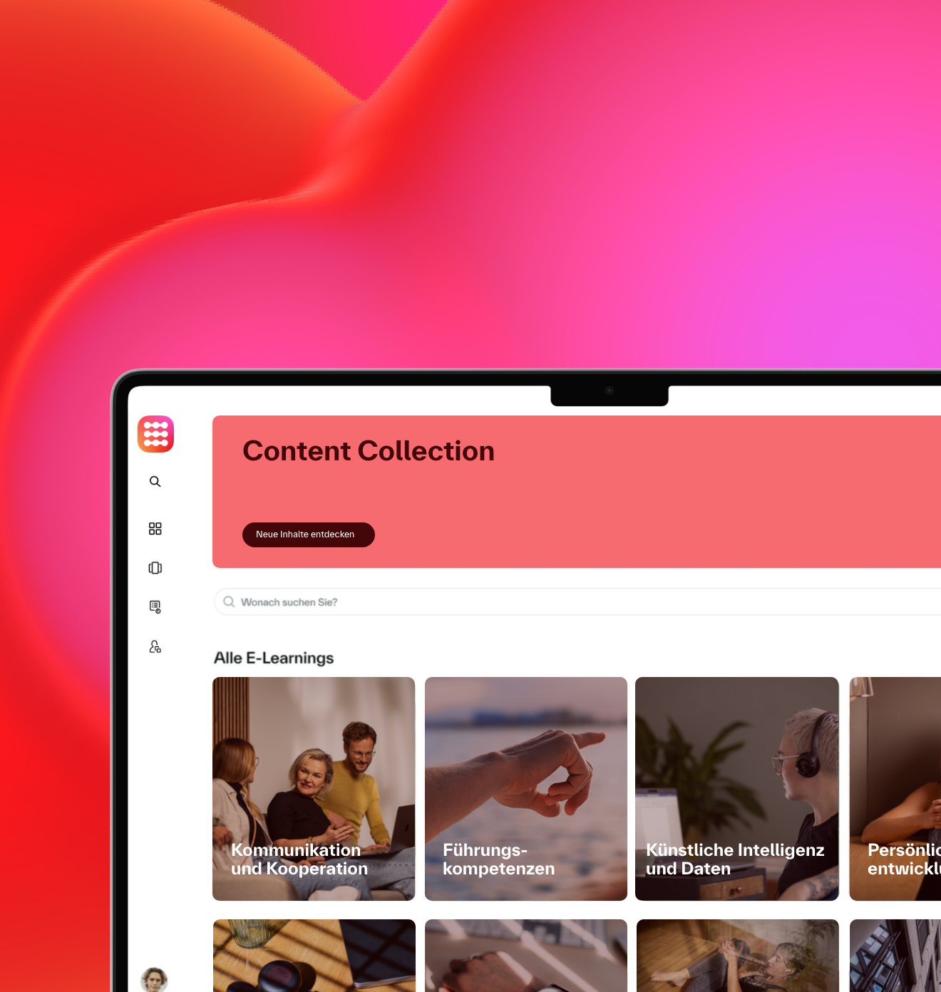 Wireframe der Startseite der Learning Experience Plattform