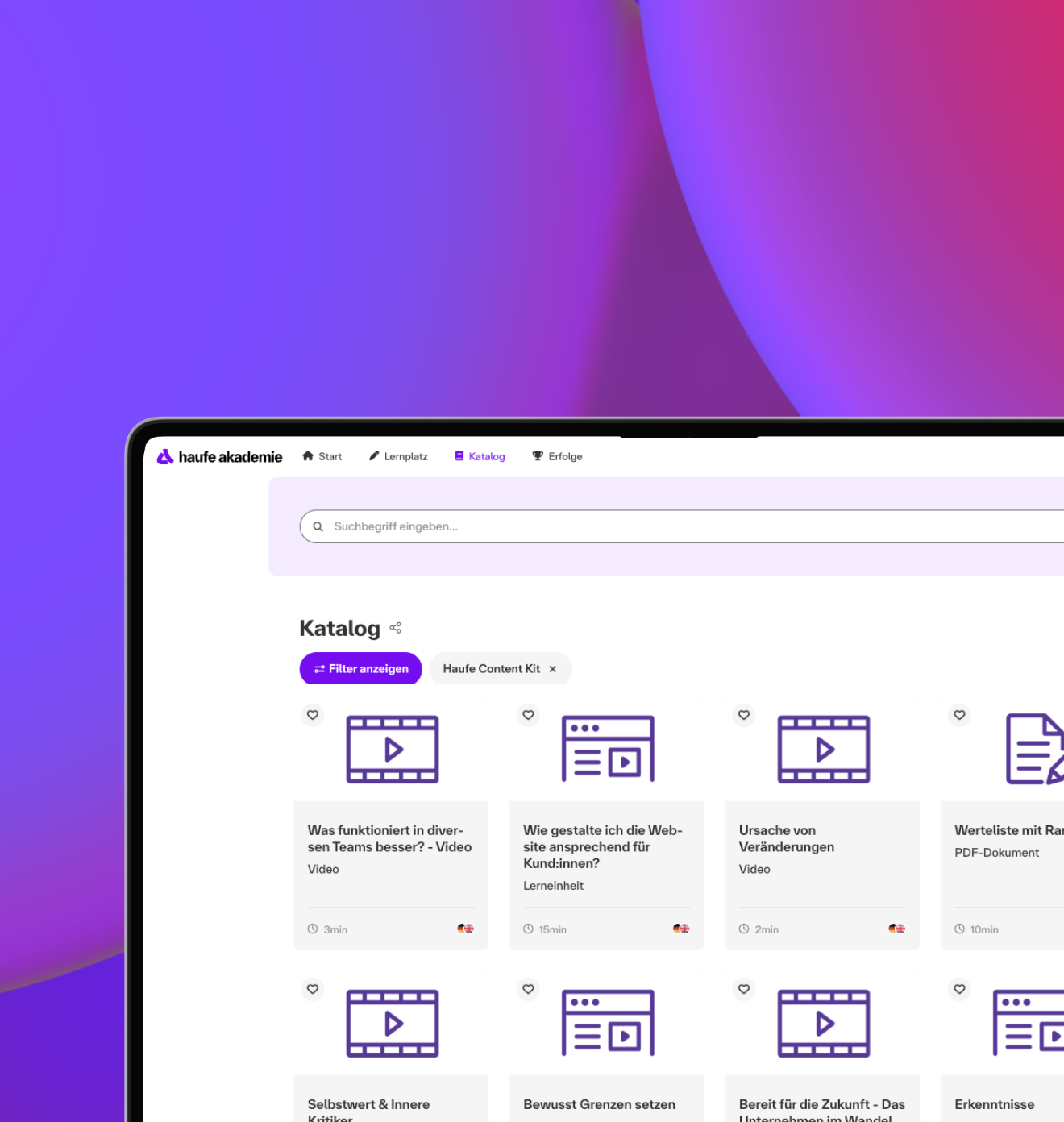 Wireframe der Startseite der Learning Experience Plattform