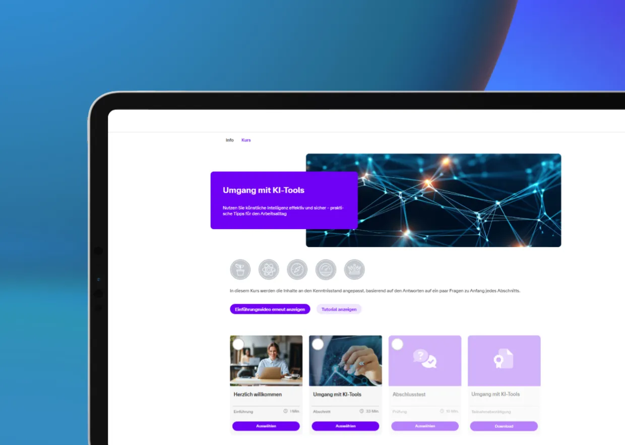 Wireframe der Startseite der Learning Experience Plattform