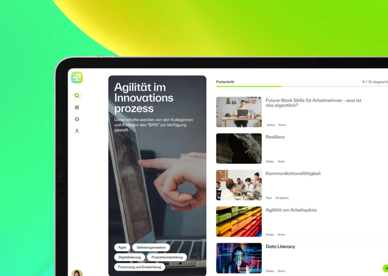 Wireframe der Startseite der Learning Experience Plattform