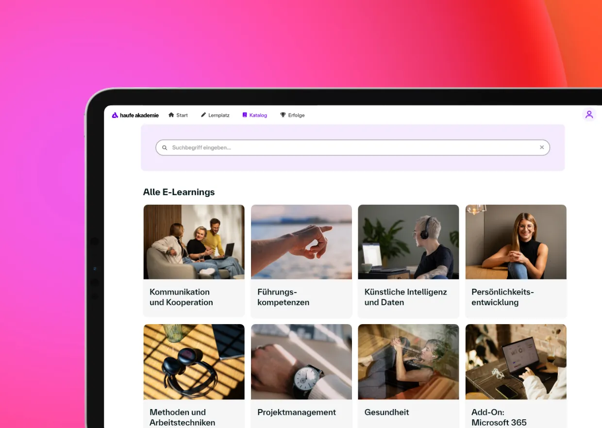 Wireframe der Startseite der Learning Experience Plattform