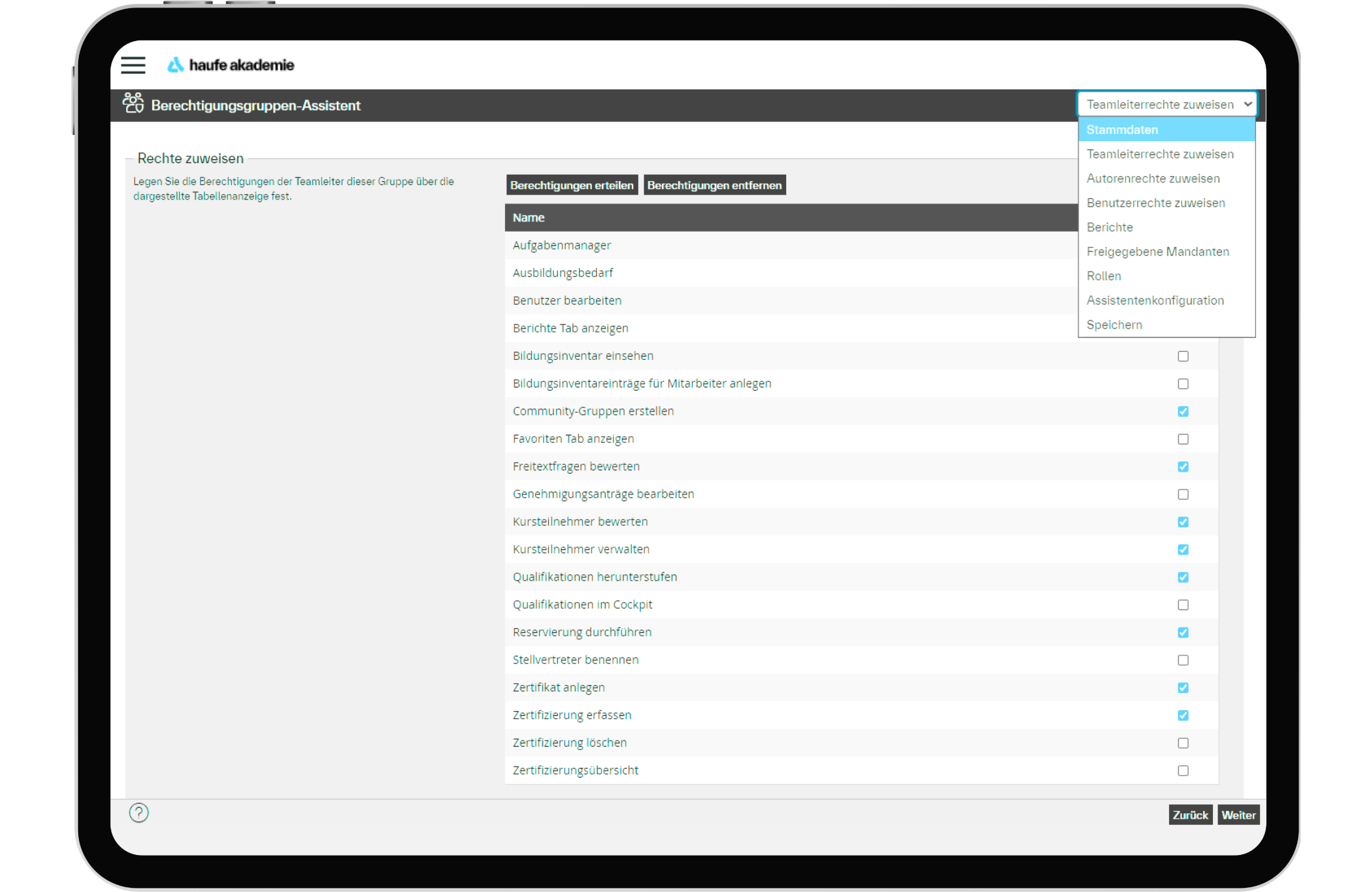 LMS Screen Rollen & Berechtigungen