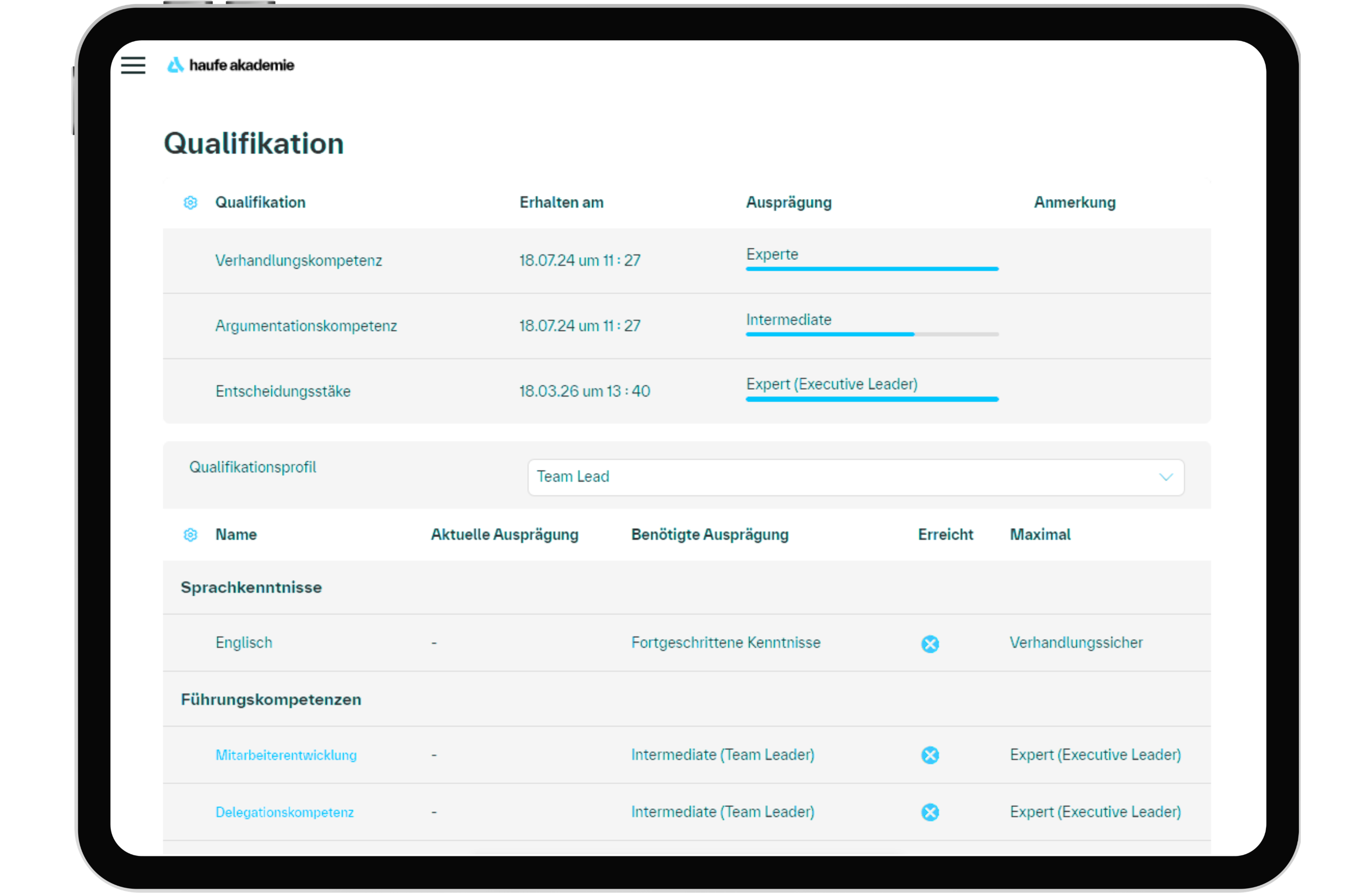 LMS Screen Qualifikationsmanagement