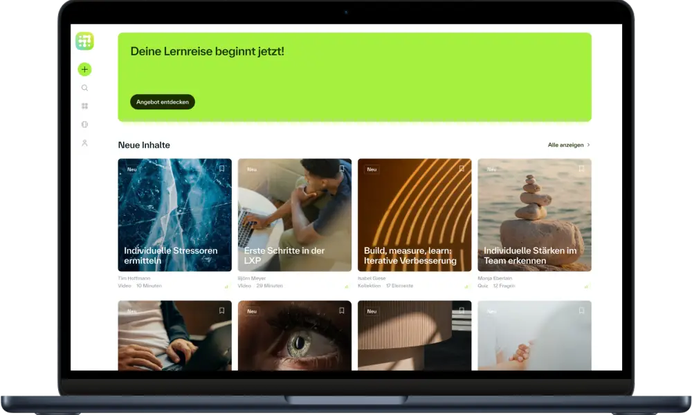 The LXP Learning Experience Platform) offers the opportunity to create and upload content and thus contribute to social learning in the company.