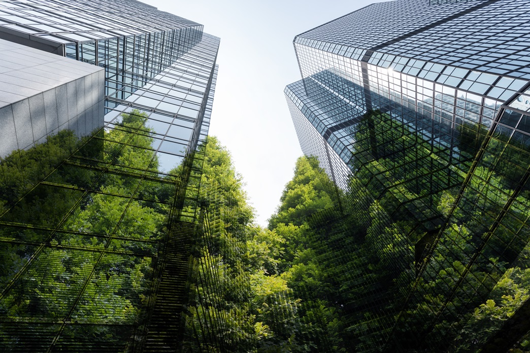Return on Sustainability - Bäume wachsen an Geschäftshäusern empor