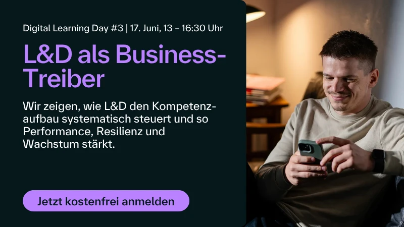 Einladung zum L&D Event "Digital Learning Day" am 17. Juni 2026. Thema "L&D als Business Treiber", Anmeldung kostenlos