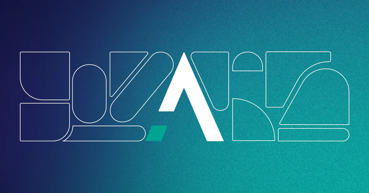Abstract geometric design featuring a stylized 'A' of Vedrai at the center, integrated into a modern, minimalistic pattern. The background transitions from deep blue to teal, creating a gradient effect. The design consists of interconnected curved and angular shapes, symbolizing innovation, technology, and structured data visualization. The composition conveys a futuristic and data-driven aesthetic.