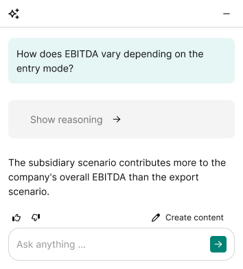 Conversational AI in WhAI explaining EBITDA variance based on entry mode
