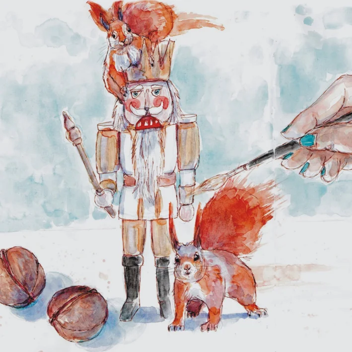 Nußknacker mit Eichhörnchen