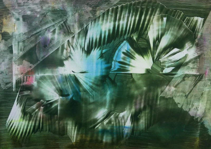 Abstraktes Bild in den Farben Grün, Blau und etwas Pink