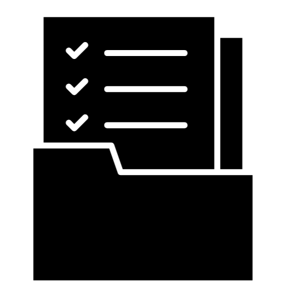 Symbol eines Dokuments mit einem Häkchen, das erfolgreiche Dokumentation oder Genehmigung anzeigt.