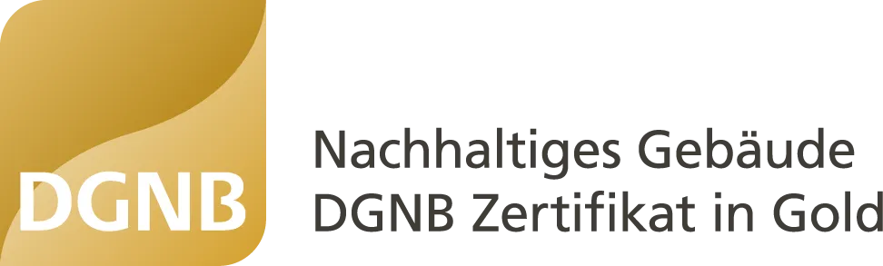 DGNB-Logo mit Text Nachhaltiges Gebäude DGNB Zertifikat in Gold.