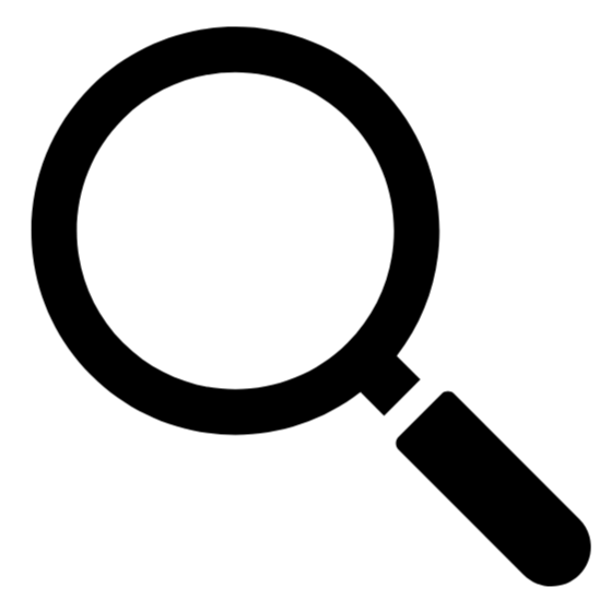 Vergrößerungsglas-Symbol als einfaches schwarzes Icon auf weißem Hintergrund.