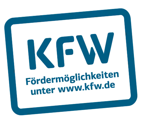 Logo von KFW mit dem Text Fördermöglichkeiten unter www.kfw.de.