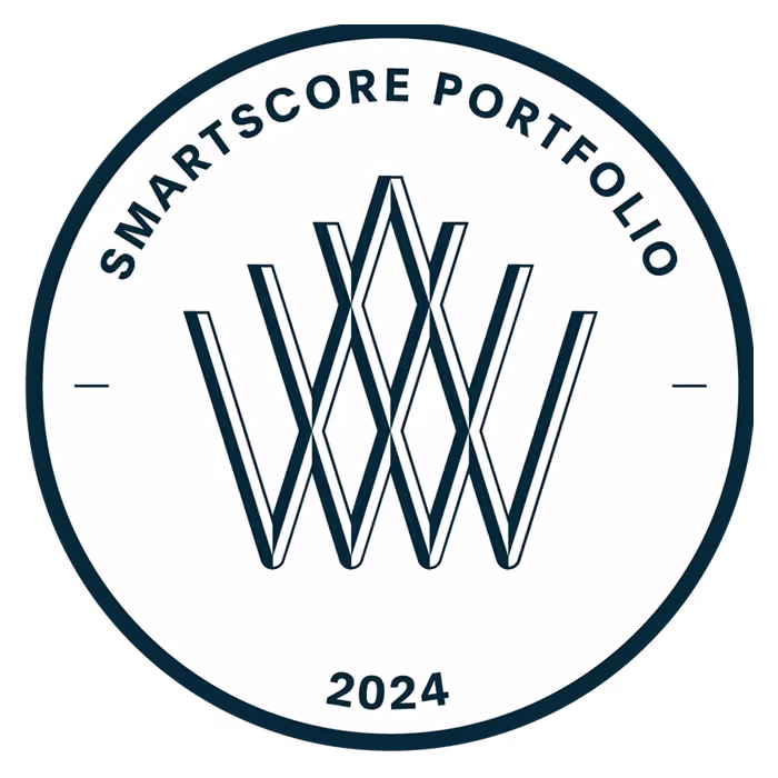 Sustainability certification emblem with stylized W representing environmental performance standards