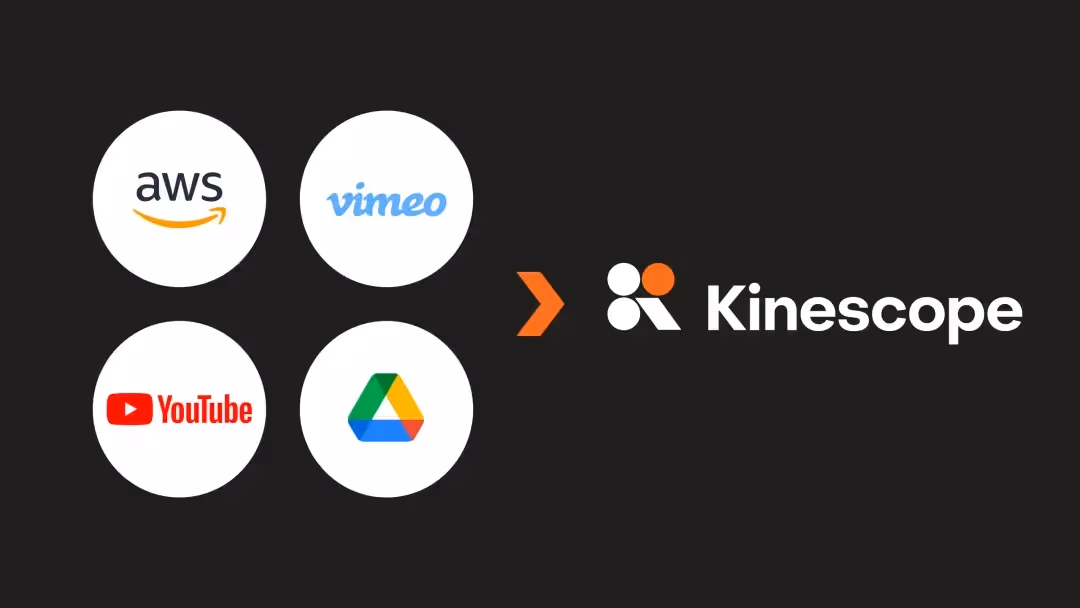 Логотипы крупных сервисов Kinescope, YouTube, Google Drive, Vimeo, AWS