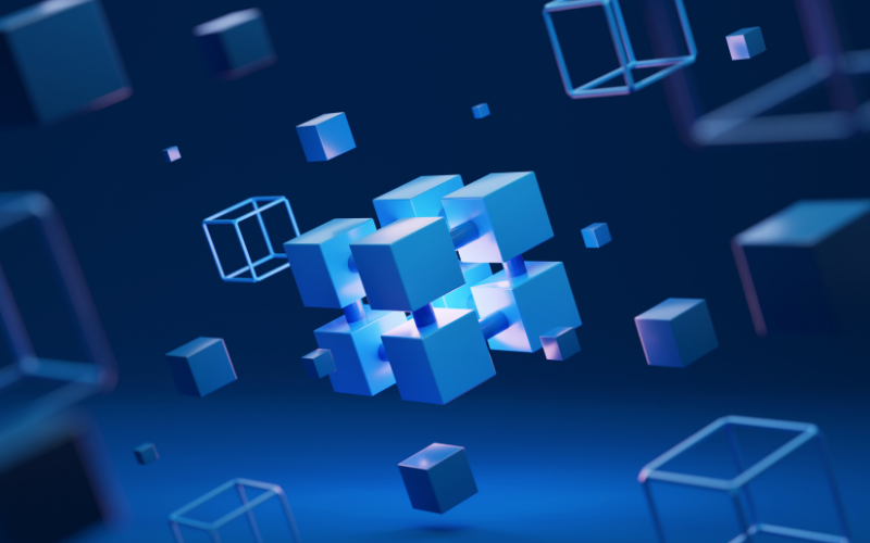 Blue colored cubes connected symboling an app 