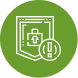 Green circular icon with a white outline of a window displaying a shield with a cross and an exclamation mark symbol beside it, representing security or alert.