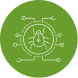 White line icon of lungs surrounded by connected dots and small circles on a green circular background, symbolizing respiratory health or lung connection.