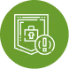 Green circular icon showing a white browser window with a padlock and an exclamation mark inside a circle, representing security alert or warning for a website.