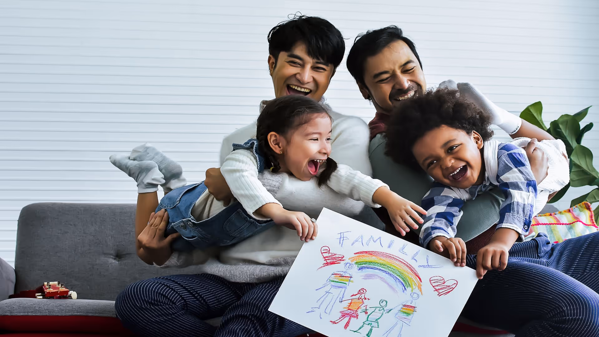 family plays at home