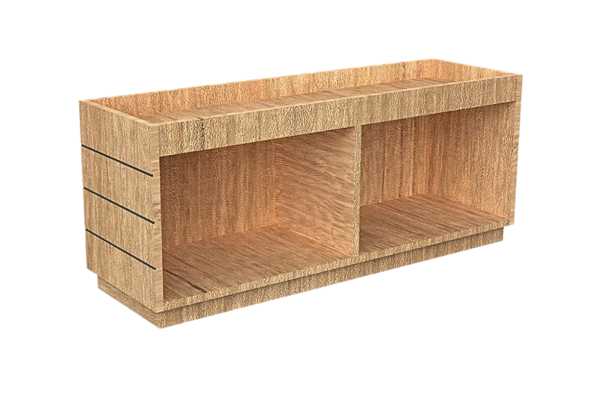 Half-low Produce Bin with steel frame and melamine panels for modern, tiered grocery merchandising