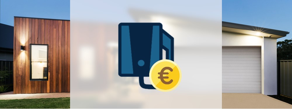 Wallbox Icon mit Euromünze und Haus im Hintergrund