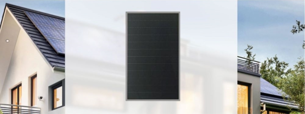 Ein Dünnschicht-PV-Modul mit Haus im Hintergrund