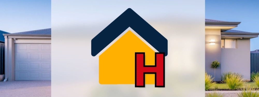 Ein Haus Icon mit Energieeffizienzklasse H und ein Haus im Hintergrund