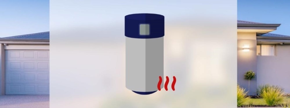 Brauchwasser-Wärmepumpe mit Haus im Hintergrund