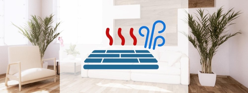 Fußbodenheizung entlüften Icon mit Wohnzimmer im Hintergrund