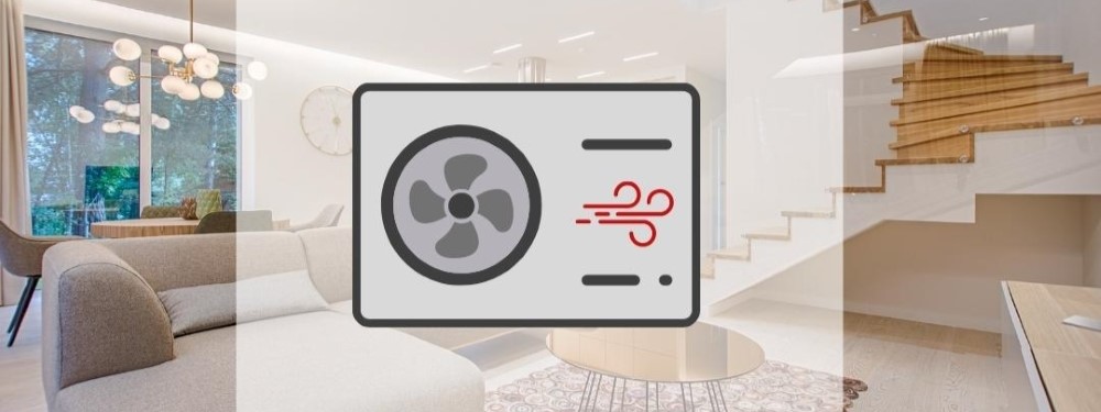 Wärmepumpenheizung mit Wohnzimmer im Hintergrund